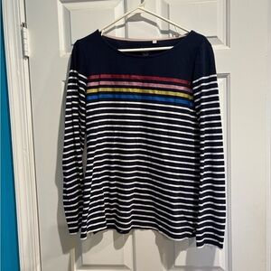 Boden  long sleeve tee top navy blue stripes sparkles sz 10 M